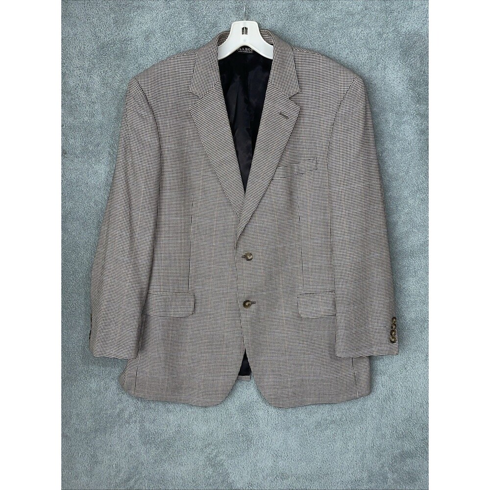 Jos A Banks Blazer Mens 44R Black Silk Wool Houndstooth‎ Plaid Buttons Career